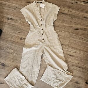 Zara cotton linen jumpsuit NWT with pockets sz xs